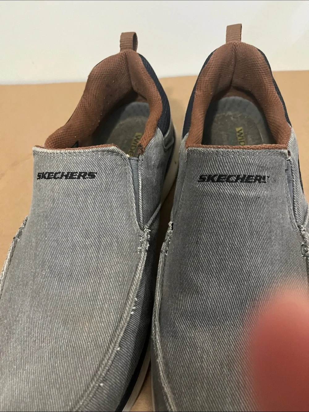 Skechers Gray Canvas Slip-On Loafers with Brown Lining